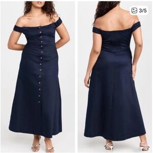 Favorite Daughter The Lovesick Midi Dress Navy Blue Cotton Off Shoulder size 10